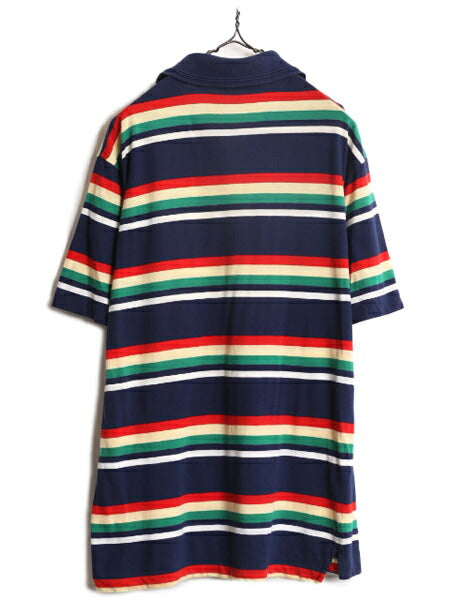 90s クリスチャン ディオール ボーダー 半袖 ポロシャツ メンズ L / オールド Christian Dior ポケット付き 半袖シャツ スムース コットン