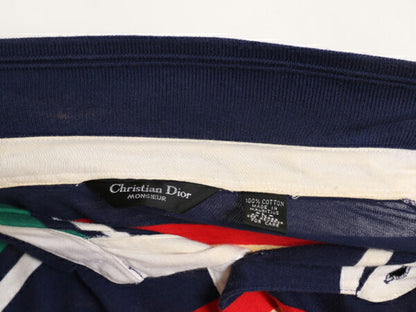 90s クリスチャン ディオール ボーダー 半袖 ポロシャツ メンズ L / オールド Christian Dior ポケット付き 半袖シャツ スムース コットン