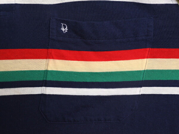 90s クリスチャン ディオール ボーダー 半袖 ポロシャツ メンズ L / オールド Christian Dior ポケット付き 半袖シャツ スムース コットン