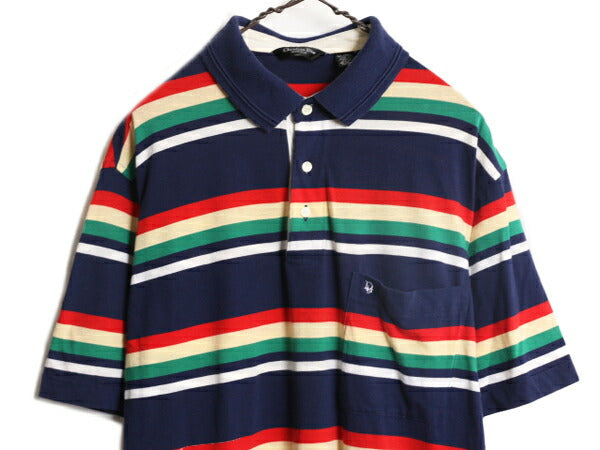 90s クリスチャン ディオール ボーダー 半袖 ポロシャツ メンズ L / オールド Christian Dior ポケット付き 半袖シャツ スムース コットン