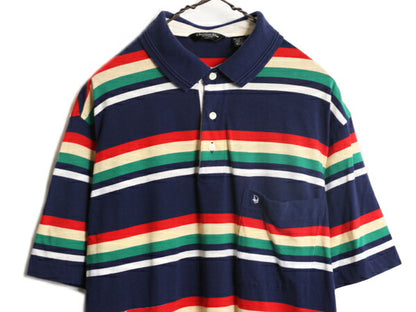 90s クリスチャン ディオール ボーダー 半袖 ポロシャツ メンズ L / オールド Christian Dior ポケット付き 半袖シャツ スムース コットン