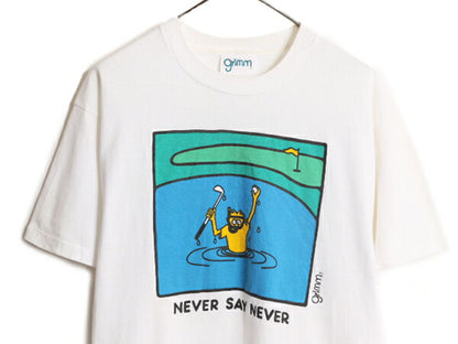 90s アート イラスト プリント Tシャツ メンズ L 古着 90年代 オールド オフィシャル アニマル ジョーク ポップ キャラクター シュール 白