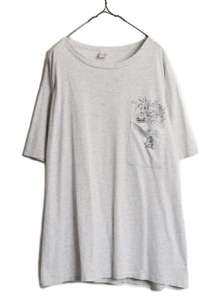 90s USA製 ジョーク イラスト プリント Tシャツ メンズ XL オールド アート キャラクター シングルステッチ 大きいサイズ ポケット付き 灰