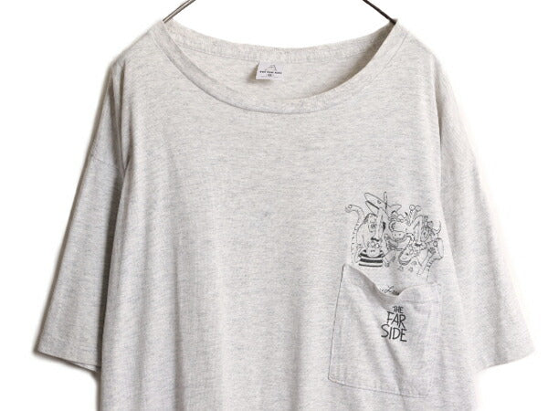 90s USA製 ジョーク イラスト プリント Tシャツ メンズ XL オールド アート キャラクター シングルステッチ 大きいサイズ ポケット付き 灰