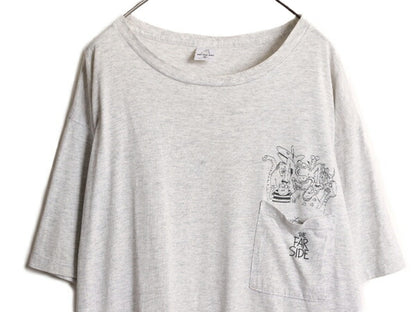 90s USA製 ジョーク イラスト プリント Tシャツ メンズ XL オールド アート キャラクター シングルステッチ 大きいサイズ ポケット付き 灰