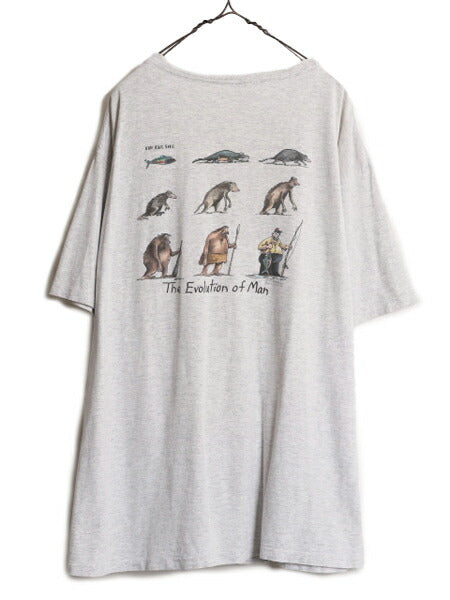 90s USA製 ジョーク イラスト プリント Tシャツ メンズ XL オールド アート キャラクター シングルステッチ 大きいサイズ ポケット付き 灰