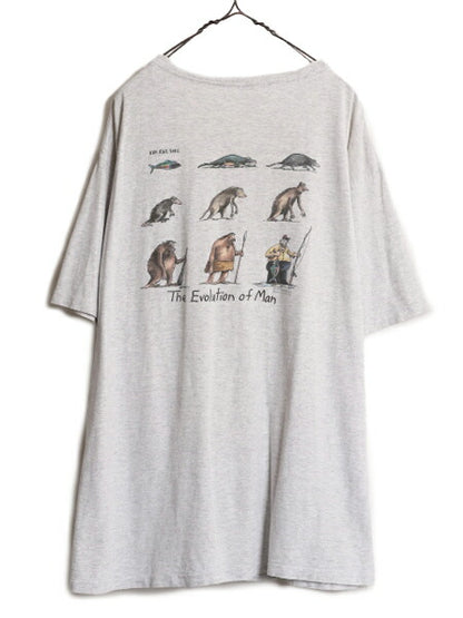 90s USA製 ジョーク イラスト プリント Tシャツ メンズ XL オールド アート キャラクター シングルステッチ 大きいサイズ ポケット付き 灰