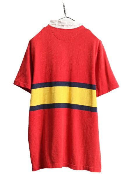■ ポロ ラルフローレン ボーダー 半袖 ラガー シャツ メンズ L / 古着 POLO 半袖シャツ ラグビーシャツ カスタムフィット ヘビーウェイト
