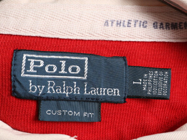 ■ ポロ ラルフローレン ボーダー 半袖 ラガー シャツ メンズ L / 古着 POLO 半袖シャツ ラグビーシャツ カスタムフィット ヘビーウェイト