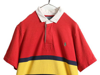 ■ ポロ ラルフローレン ボーダー 半袖 ラガー シャツ メンズ L / 古着 POLO 半袖シャツ ラグビーシャツ カスタムフィット ヘビーウェイト