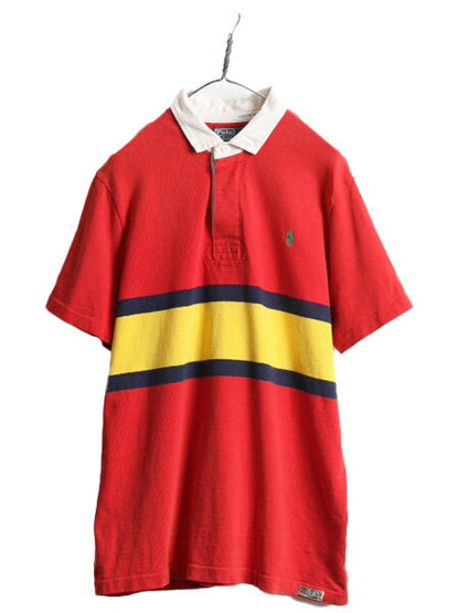 ■ ポロ ラルフローレン ボーダー 半袖 ラガー シャツ メンズ L / 古着 POLO 半袖シャツ ラグビーシャツ カスタムフィット ヘビーウェイト