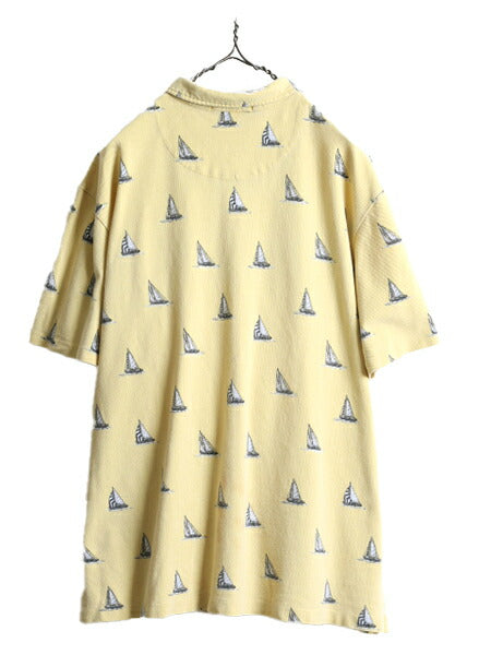 90s 大きいサイズ XL ■ ポロ ラルフローレン 総柄 鹿の子 半袖 ポロシャツ メンズ 古着 90年代 オールド POLO 半袖シャツ ヨット ボックス