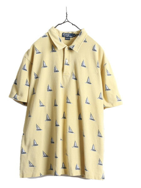 90s 大きいサイズ XL ■ ポロ ラルフローレン 総柄 鹿の子 半袖 ポロシャツ メンズ 古着 90年代 オールド POLO 半袖シャツ ヨット ボックス