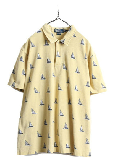 90s 大きいサイズ XL ■ ポロ ラルフローレン 総柄 鹿の子 半袖 ポロシャツ メンズ 古着 90年代 オールド POLO 半袖シャツ ヨット ボックス