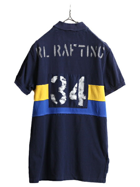 ■ ポロ ラルフローレン ボーダー 半袖 ポロシャツ メンズ M 古着 POLO 半袖シャツ ラガー シャツ タイプ ラグビーシャツ カスタムフィット