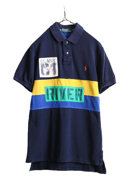 ■ ポロ ラルフローレン ボーダー 半袖 ポロシャツ メンズ M 古着 POLO 半袖シャツ ラガー シャツ タイプ ラグビーシャツ カスタムフィット