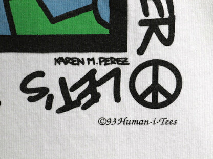 90s USA製 アート イラスト プリント Tシャツ メンズ L オールド メッセージ グラフィック キース ヘリング パロディ 白 シングルステッチ