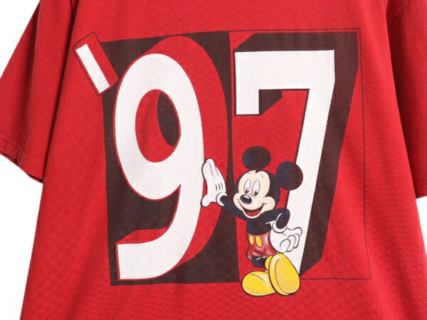 90s USA製 ミッキー イラスト 両面 プリント Tシャツ メンズ レディース L オールド ディズニー オフィシャル キャラクター ヘビーウェイト