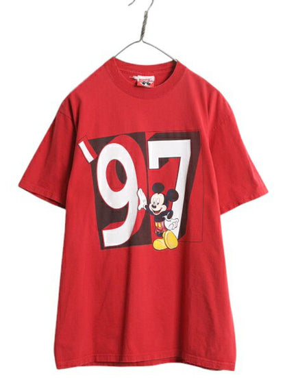 90s USA製 ミッキー イラスト 両面 プリント Tシャツ メンズ レディース L オールド ディズニー オフィシャル キャラクター ヘビーウェイト