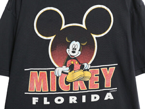 90s ミッキー イラスト プリント Tシャツ メンズ レディース XXL / オールド ディズニー オフィシャル キャラクター 大きいサイズ ブラック