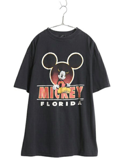 90s ミッキー イラスト プリント Tシャツ メンズ レディース XXL / オールド ディズニー オフィシャル キャラクター 大きいサイズ ブラック