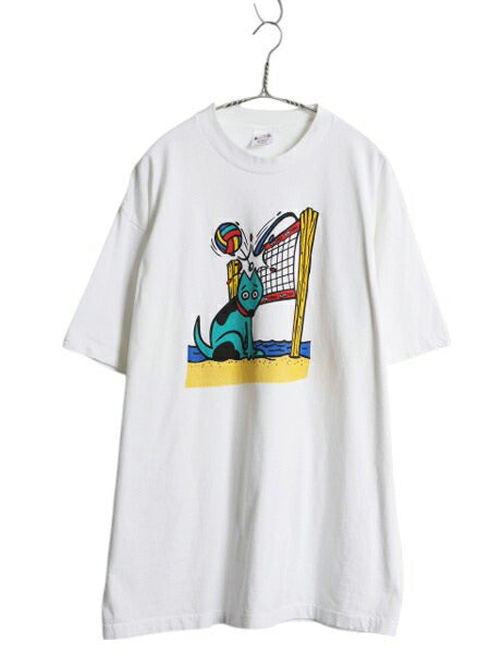 90s USA製 企業 イラスト キャラクター プリント Tシャツ メンズ XL / オールド グラフィック GTE VISA シングルステッチ 大きいサイズ 白