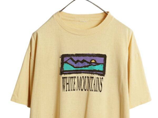 90s アート イラスト プリント Tシャツ メンズ XL 程 古着 オールド 大きいサイズ グラフィック シングルステッチ ヘビーウェイト イエロー