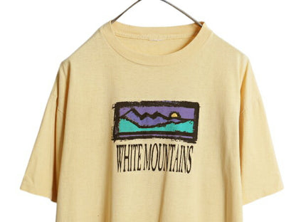 90s アート イラスト プリント Tシャツ メンズ XL 程 古着 オールド 大きいサイズ グラフィック シングルステッチ ヘビーウェイト イエロー
