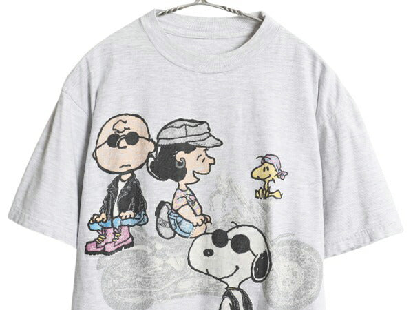 90s 00s スヌーピー バイク イラスト プリント Tシャツ メンズ レディース XL 程 オールド キャラクター ピーナッツ ハーレー 大きいサイズ