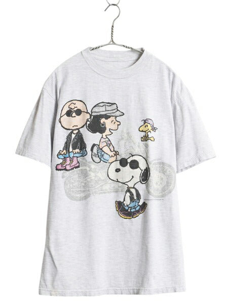 90s 00s スヌーピー バイク イラスト プリント Tシャツ メンズ レディース XL 程 オールド キャラクター ピーナッツ ハーレー 大きいサイズ