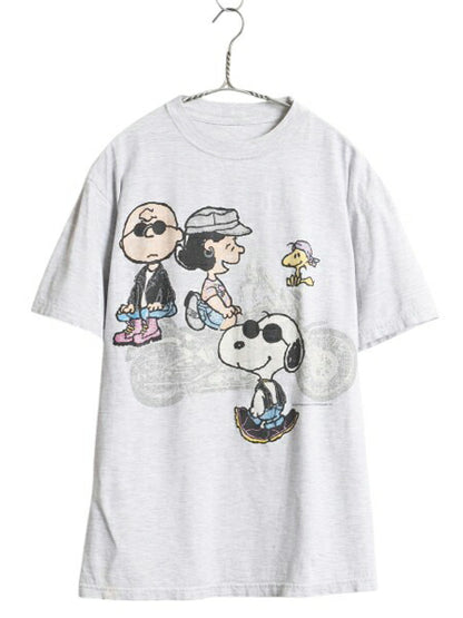 90s 00s スヌーピー バイク イラスト プリント Tシャツ メンズ レディース XL 程 オールド キャラクター ピーナッツ ハーレー 大きいサイズ