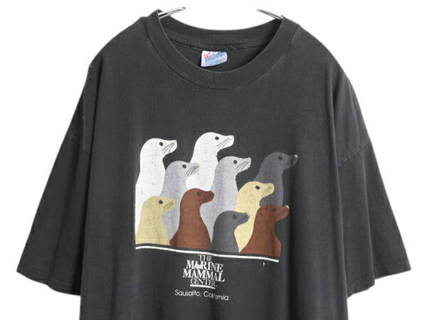 90s USA製 アシカ アート プリント Tシャツ メンズ XXL 古着 オールド アニマル イラスト グラフィック カットソー 大きいサイズ 企業物 黒