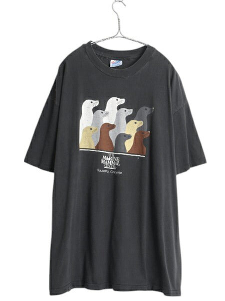 90s USA製 アシカ アート プリント Tシャツ メンズ XXL 古着 オールド アニマル イラスト グラフィック カットソー 大きいサイズ 企業物 黒
