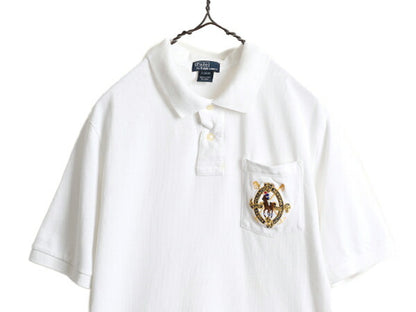 ミドルポニー ボーイズ XL メンズ M 程 ■ ポロ ラルフローレン 鹿の子 半袖 ポロシャツ 古着 POLO 半袖シャツ ポケット付き ポニー刺繍 白