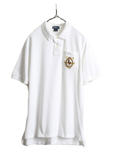 ミドルポニー ボーイズ XL メンズ M 程 ■ ポロ ラルフローレン 鹿の子 半袖 ポロシャツ 古着 POLO 半袖シャツ ポケット付き ポニー刺繍 白