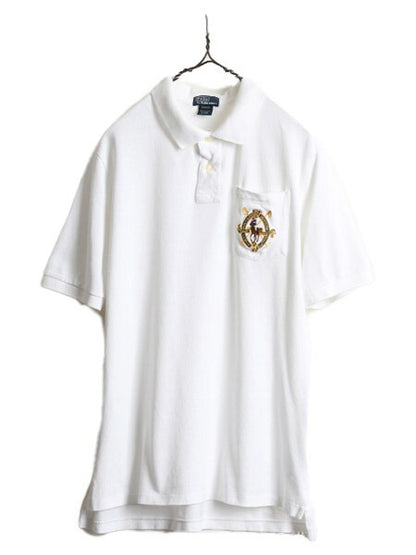 ミドルポニー ボーイズ XL メンズ M 程 ■ ポロ ラルフローレン 鹿の子 半袖 ポロシャツ 古着 POLO 半袖シャツ ポケット付き ポニー刺繍 白