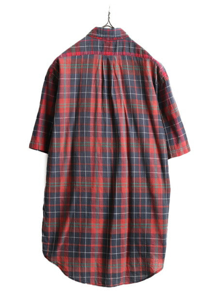 90s ■ ラルフローレン インディアン マドラス チェック 半袖 ボタンダウン シャツ メンズ S 古着 90年代 POLO 半袖シャツ ポロ ポニー刺繍