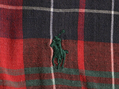 90s ■ ラルフローレン インディアン マドラス チェック 半袖 ボタンダウン シャツ メンズ S 古着 90年代 POLO 半袖シャツ ポロ ポニー刺繍