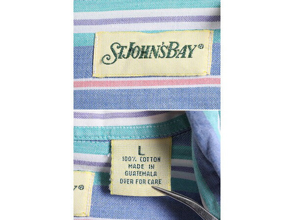 90s ■ ST JOHN'S BAY オックスフォード ストライプ 半袖 ボタンダウン シャツ ( メンズ L ) 90年代 オールド セントジョンズベイ JCペニー