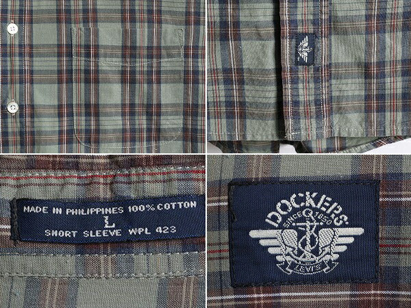 90s ■ ドッカーズ リーバイス チェック 半袖 ボタンダウン シャツ メンズ L / 古着 90年代 オールド LEVIS DOCKERS ポケット付き コットン