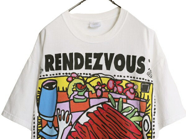 00s 企業 アート イラスト プリント Tシャツ メンズ XL 古着 00年代 オールド グラフィック 企業物 大きいサイズ ヘビーウェイト ホワイト