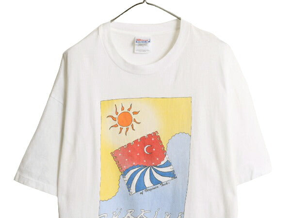 00s カレッジ アート イラスト プリント Tシャツ メンズ XL 00年代 オールド グラフィック 大きいサイズ ヘビーウェイト シングルステッチ