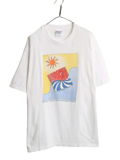 00s カレッジ アート イラスト プリント Tシャツ メンズ XL 00年代 オールド グラフィック 大きいサイズ ヘビーウェイト シングルステッチ