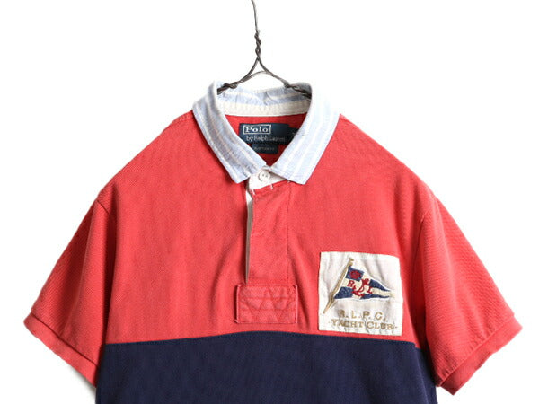 ■ ポロ ラルフローレン 鹿の子 半袖 ポロシャツ メンズ M / POLO 半袖シャツ ラガー シャツ タイプ ラグビー ボーダー カスタムフィット