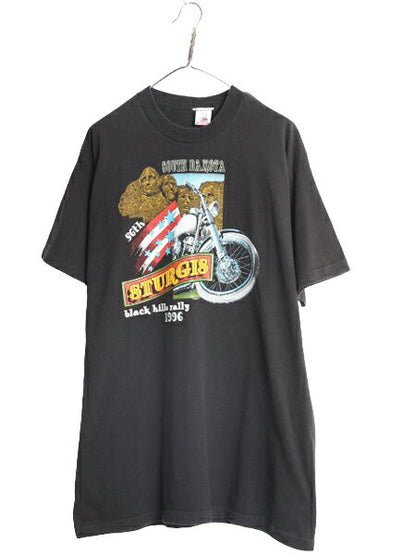 90s USA製 スタージス ハーレー ダビットソン プリント Tシャツ メンズ XXL 古着 STURGIS イーグル バイク イラスト 大きいサイズ ブラック