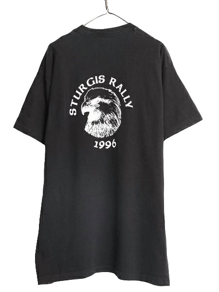 90s USA製 スタージス ハーレー ダビットソン プリント Tシャツ メンズ XXL 古着 STURGIS イーグル バイク イラスト 大きいサイズ ブラック