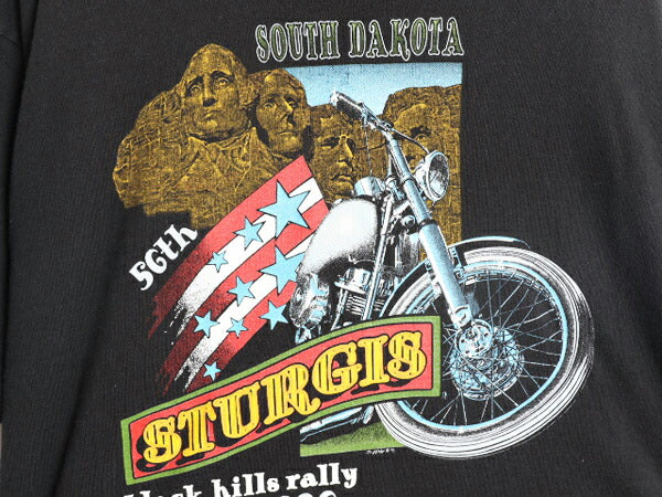 90s USA製 スタージス ハーレー ダビットソン プリント Tシャツ メンズ XXL 古着 STURGIS イーグル バイク イラスト 大きいサイズ ブラック