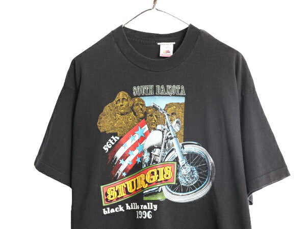90s USA製 スタージス ハーレー ダビットソン プリント Tシャツ メンズ XXL 古着 STURGIS イーグル バイク イラスト 大きいサイズ ブラック