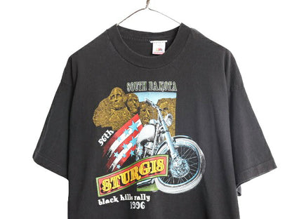 90s USA製 スタージス ハーレー ダビットソン プリント Tシャツ メンズ XXL 古着 STURGIS イーグル バイク イラスト 大きいサイズ ブラック