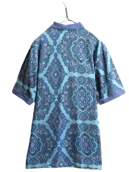 90s ■ チャップス ラルフローレン 総柄 鹿の子 半袖 ポロシャツ ( メンズ L ) 古着 90年代 ポロ オールド CHAPS POLO 半袖シャツ ボックス